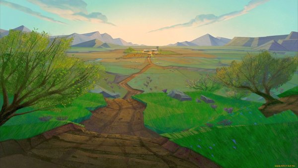 Горы воздушная перспектива гуашь