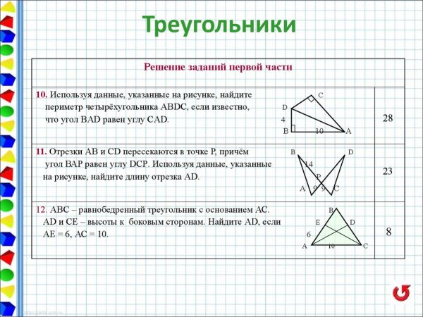Решение треугольников задачи