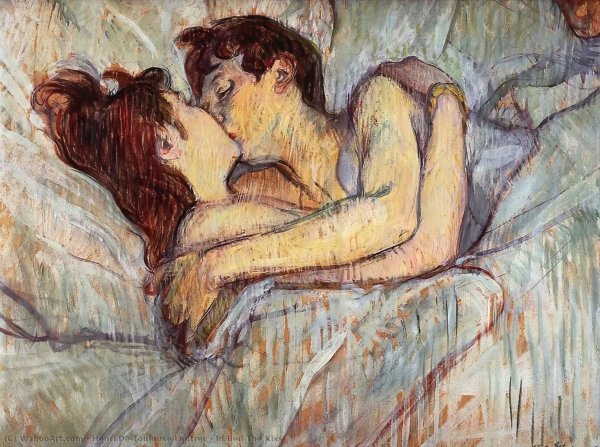 Анри де Тулуз-Лотрек поцелуй в кровати
