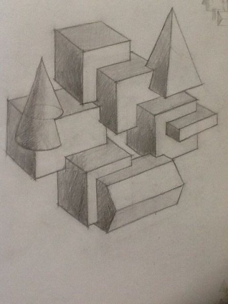 Композиция из объемных фигур в пространстве