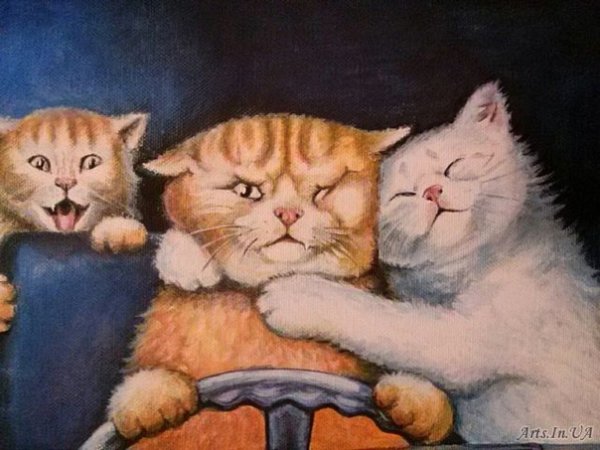 Семя Котоф с двумя котятами