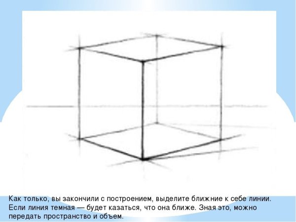 Линейно-конструктивный рисунок каркаса Куба.