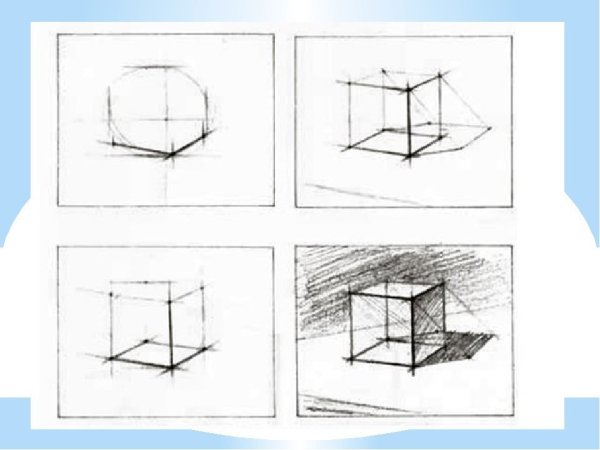 Этапы построения Куба в перспективе