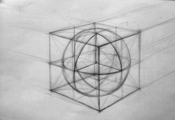 Врезка геометрических фигур (перспектива из 2 точек )