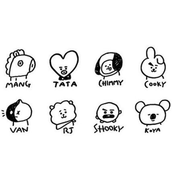Стикеры bt21 BTS чб