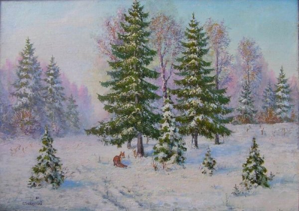 Летний пейзаж с елками