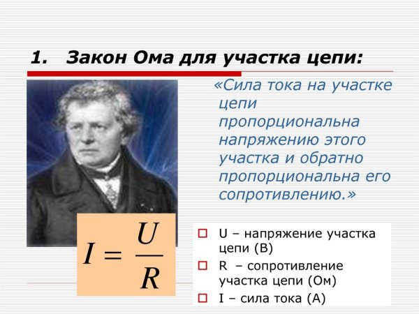 Закон Ома для участка цепи формула