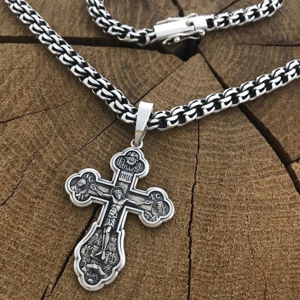 Цепочка бисмарк серебро с крестом мужская