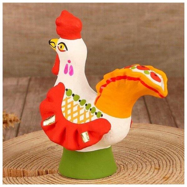 Глиняная игрушка петушок Дымковская игрушка