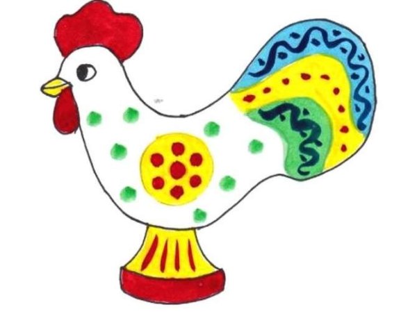 Петушок Дымковская роспись раскраска