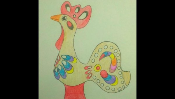 Глиняная игрушка петушок Дымковская игрушка