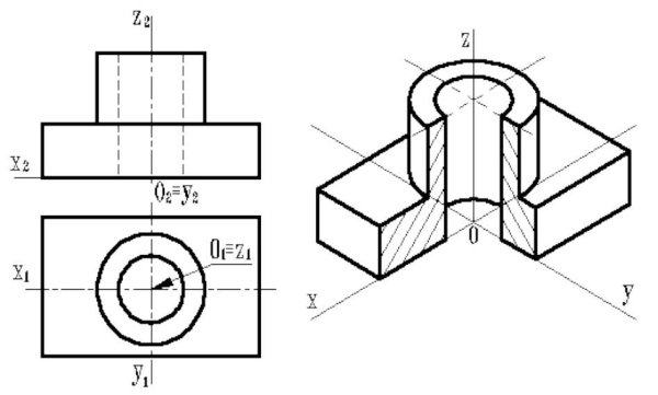 Аксонометрическая проекция с вырезом 1/4 части