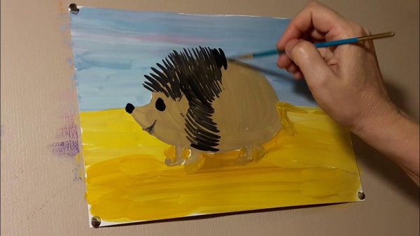 Ежик красками для детей