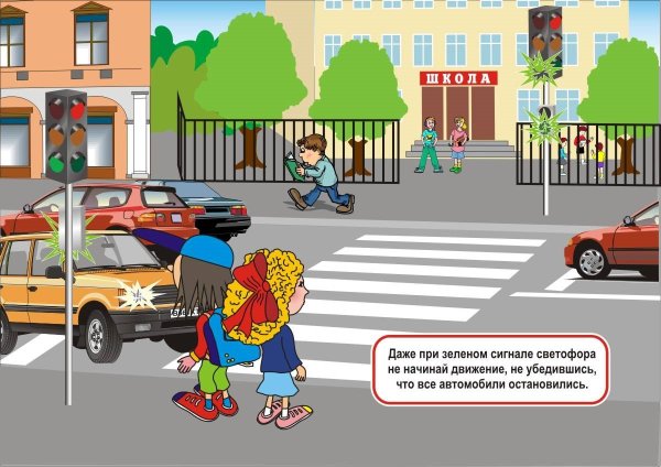 Дети переходят дорогу по зебре