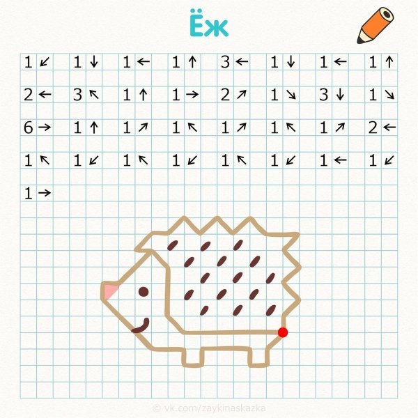 Графический диктант Ёжик для дошкольников