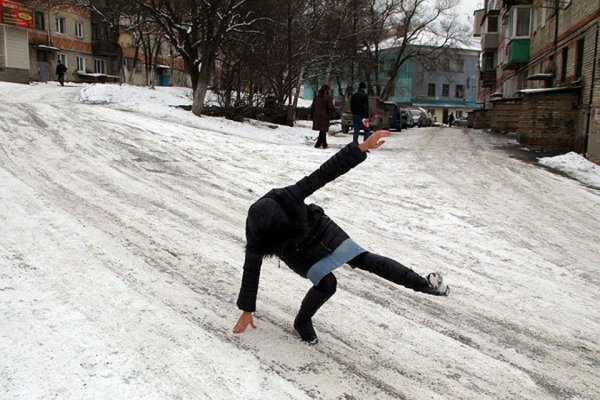 Человек подскальзывается на льду