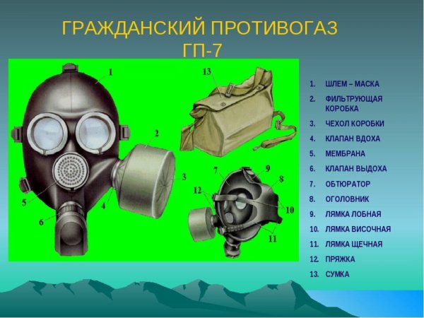 Противогаз Гражданский фильтрующий ГП-7 ОБЖ