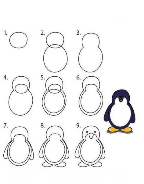 Поэтапное рисование пингвина для дошкольников