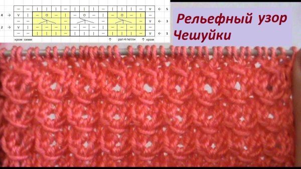 Ажурный узор чешуя спицами