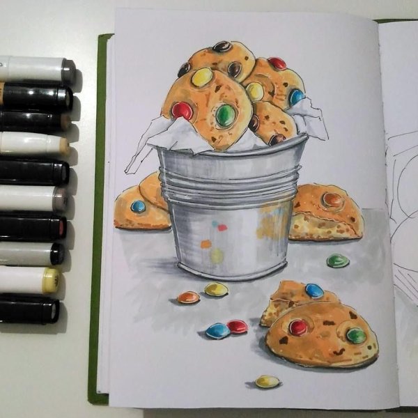 Рисунки для скетчбука маркерами легкие еда