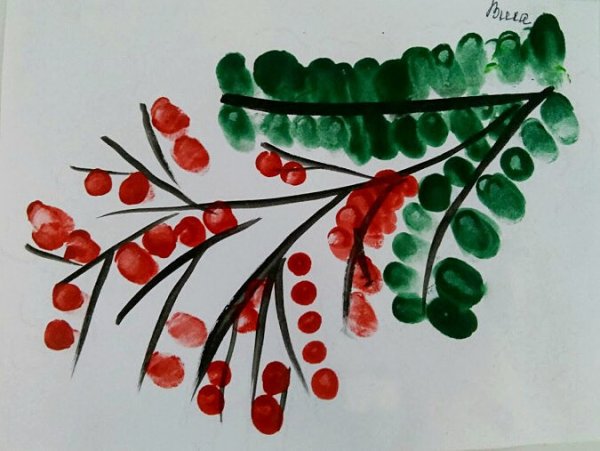 Рисование ватными палочками Рябинка