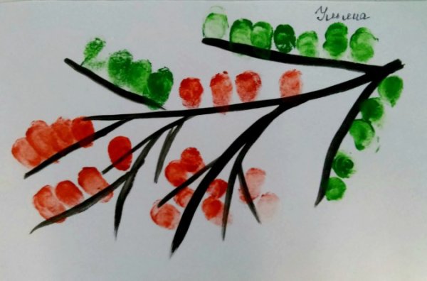 Рябинка рисование пальчиками