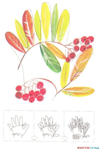 Поэтапное рисование листа рябины