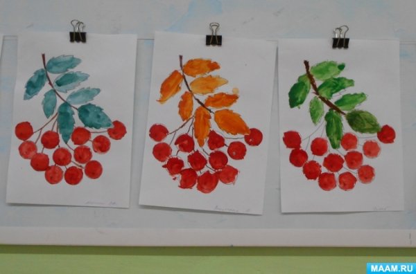 Кисть Рябинки гроздь Калинки рисование