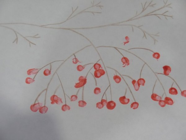 Рисование ватными палочками Рябинка