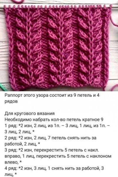 Узор гиацинт спицами схема и описание