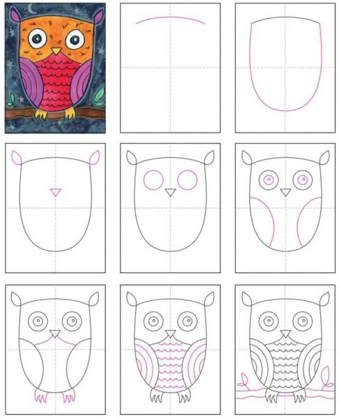 Рисование Совы пошагово