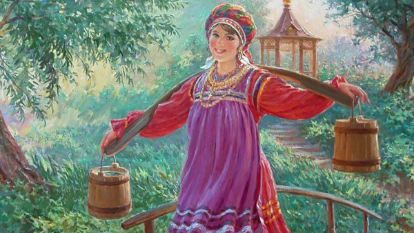 Женщина с коромыслом и ведрами