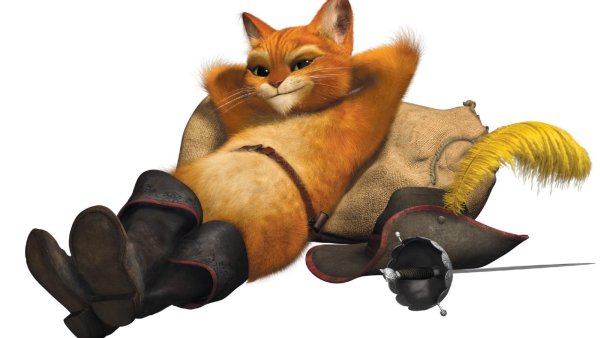 Кот в сапогах на белом фоне