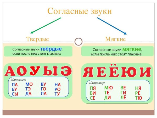 Таблица звуков мягких и твердых гласных и согласных