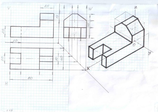 Деталь в аксонометрической проекции Инженерная Графика