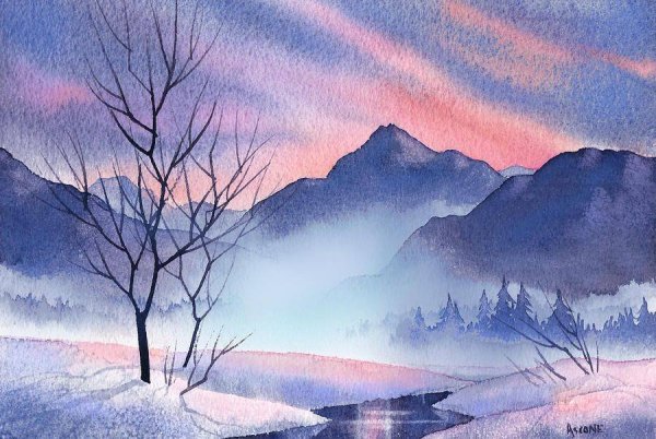 Пейзажи акварелью легкие