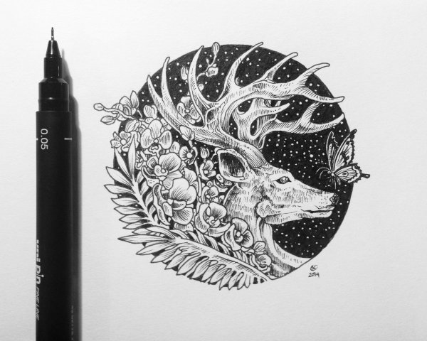 Рисунки чёрной гелевой ручкой