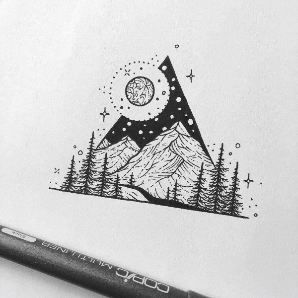 Рисунки чёрной гелевой ручкой