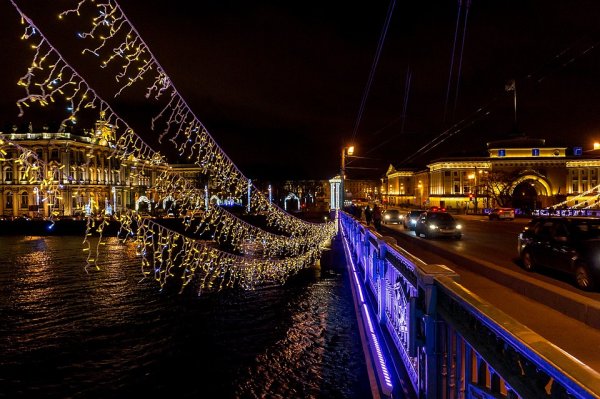 Невский мост Санкт-Петербург ночью зимой