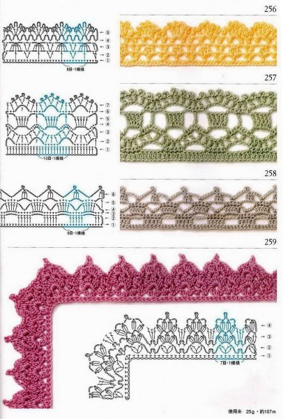 Узоры для обвязывания края изделия крючком схемы