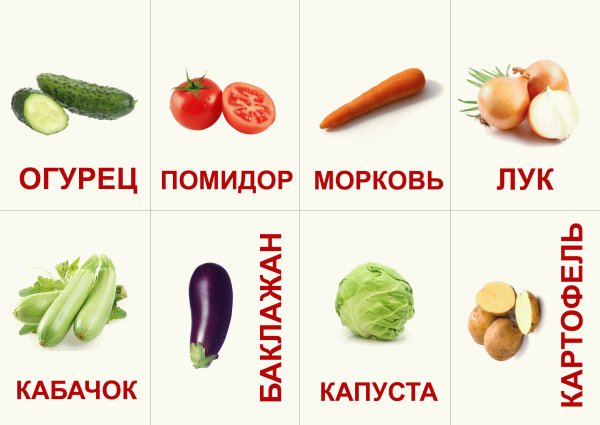 Овощи и фрукты для детей карточки Домана