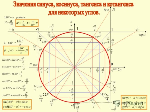 Таблица синусов на окружности