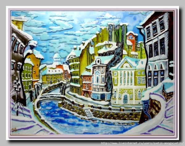 Зимние домики витраж