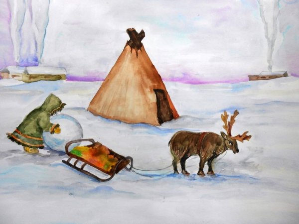 Жилище Ханты и манси в ХМАО рисунок