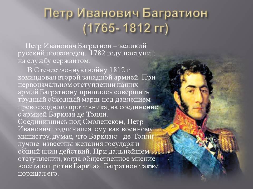 П и н кратко. Багратион герой 1812. Герои Отечественной войны 1812 года Багратион.