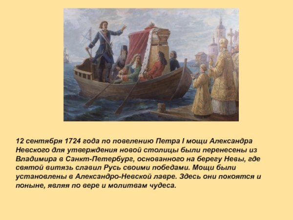 12 Сентября перенесение мощей Александра Невского Петром