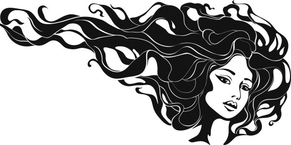 Силуэт девушки с распущенными волосами