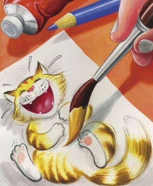 Котик с кистями и красками