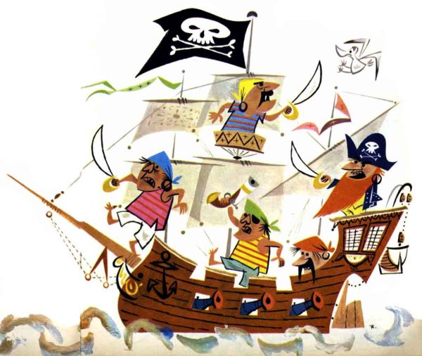Пиратский корабль с пиратами