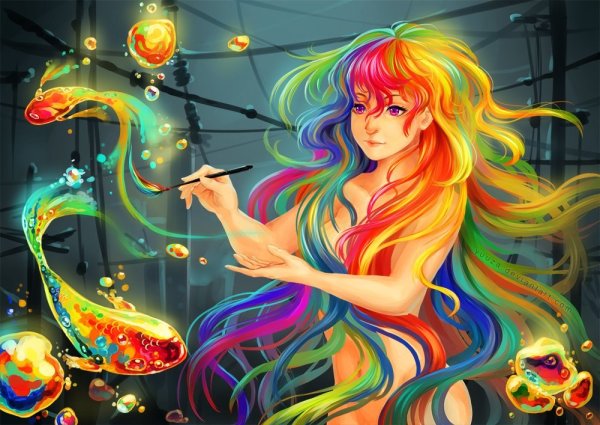 Разноцветные волосы арт